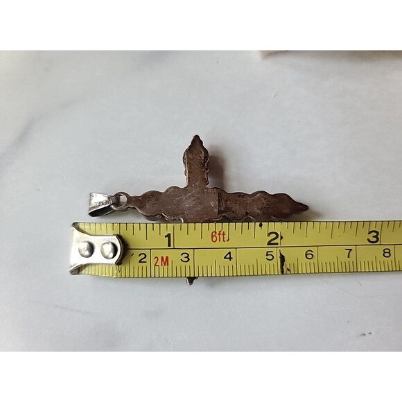 925 Sterling Silver Cat's Eye Cross Pendant Vintage Mexico - Picture 9 of 10